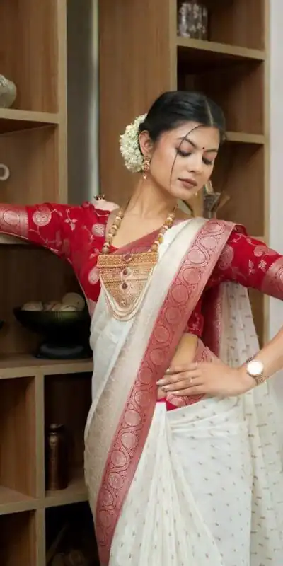 Alluring White Soft Silk Jacquard All Over Saree