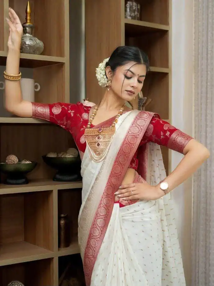 Alluring White Soft Silk Jacquard All Over Saree