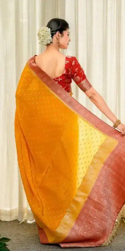 Alluring Yellow Soft Silk Jacquard All Over Saree