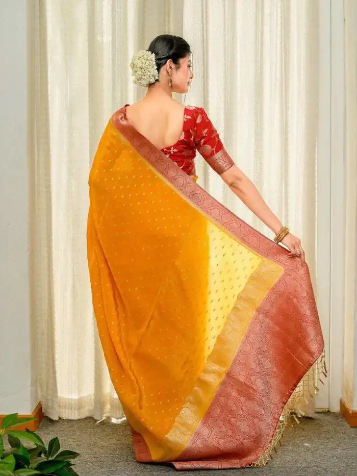 Alluring Yellow Soft Silk Jacquard All Over Saree