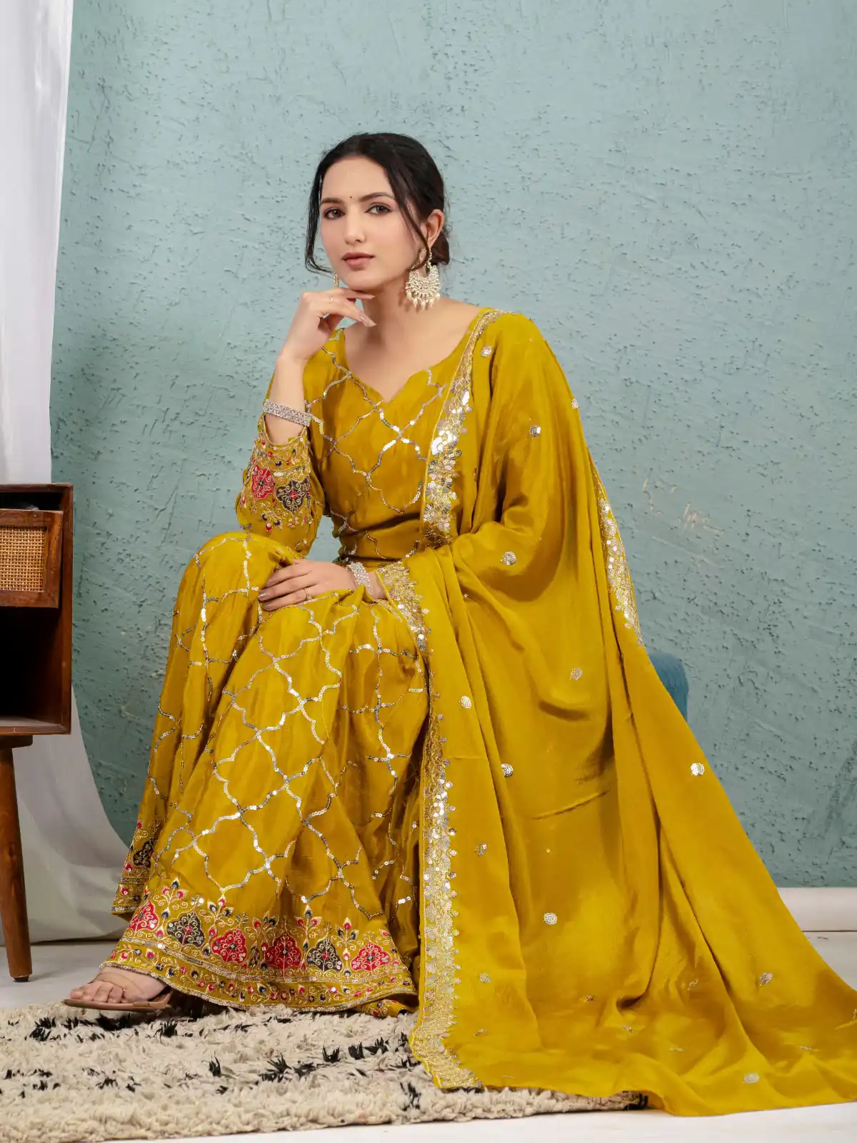 Angelic Mustered Chinon Silk Sequence Work Salwar Suit