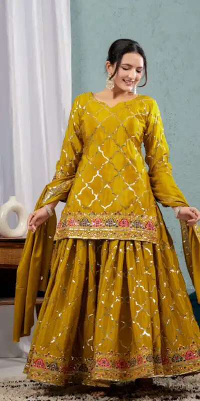 Angelic Mustered Chinon Silk Sequence Work Salwar Suit