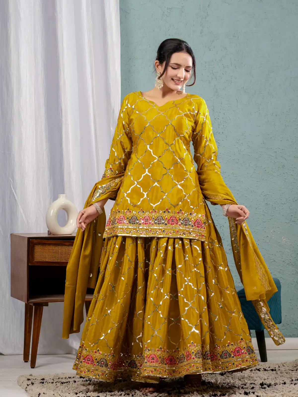 Angelic Mustered Chinon Silk Sequence Work Salwar Suit