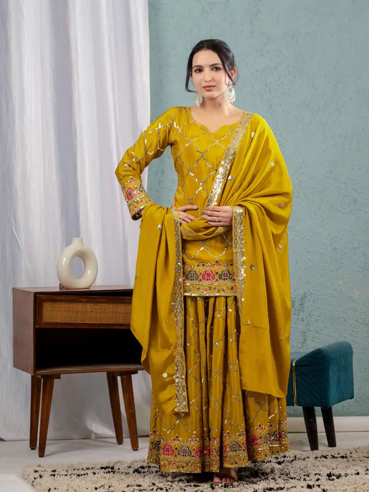 Angelic Mustered Chinon Silk Sequence Work Salwar Suit
