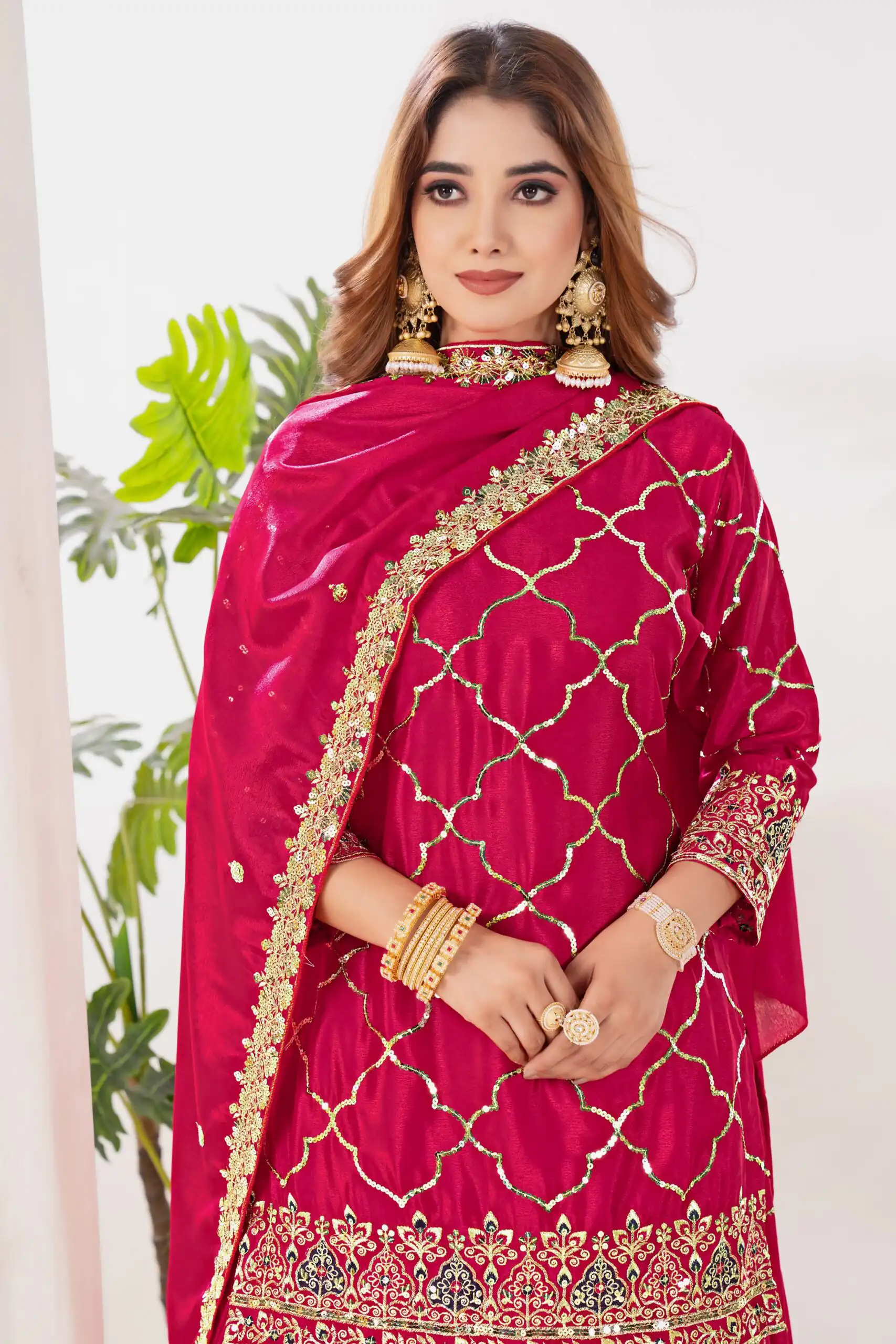 Angelic Pink Chinon Silk Sequence Work Salwar Suit