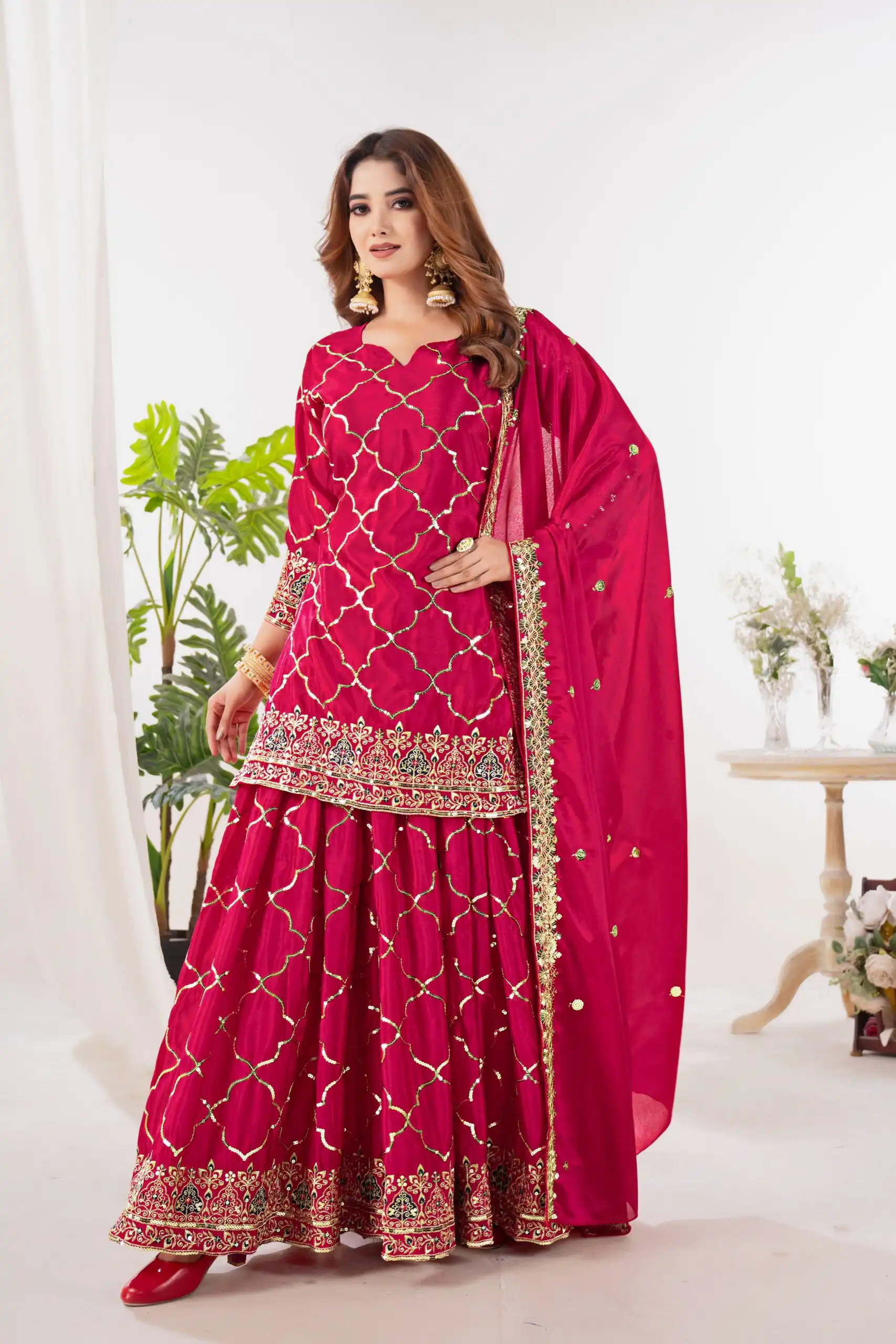 Angelic Pink Chinon Silk Sequence Work Salwar Suit