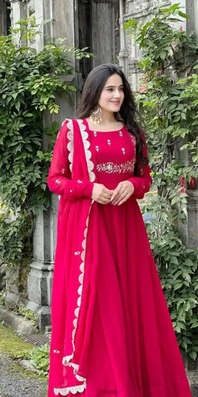 Angelic Pink Faux Georgette Sequence Work Gown