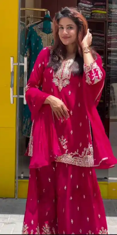 Angelic Red Chinon Silk Sequence Work Salwar Suit