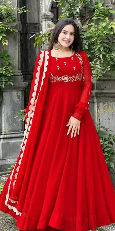 Angelic Red Faux Georgette Sequence Work Gown