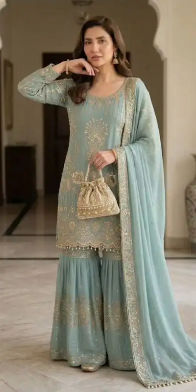 Angelic Sea Green Georgette Sequence Work Salwar Suit