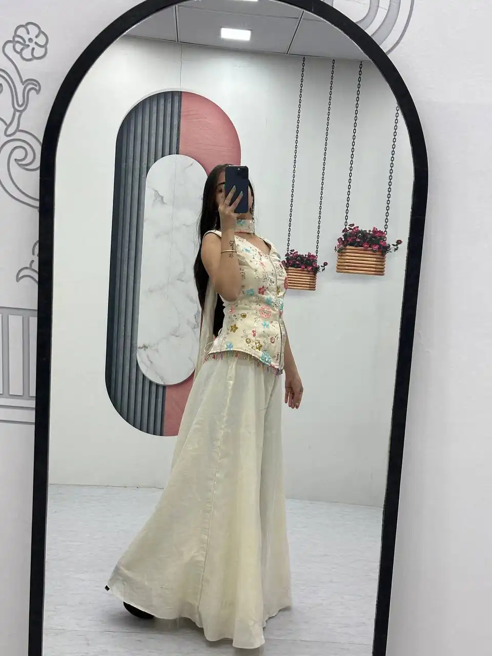 Angelic White Tissue Simmer Embroider Work Salwar Suit