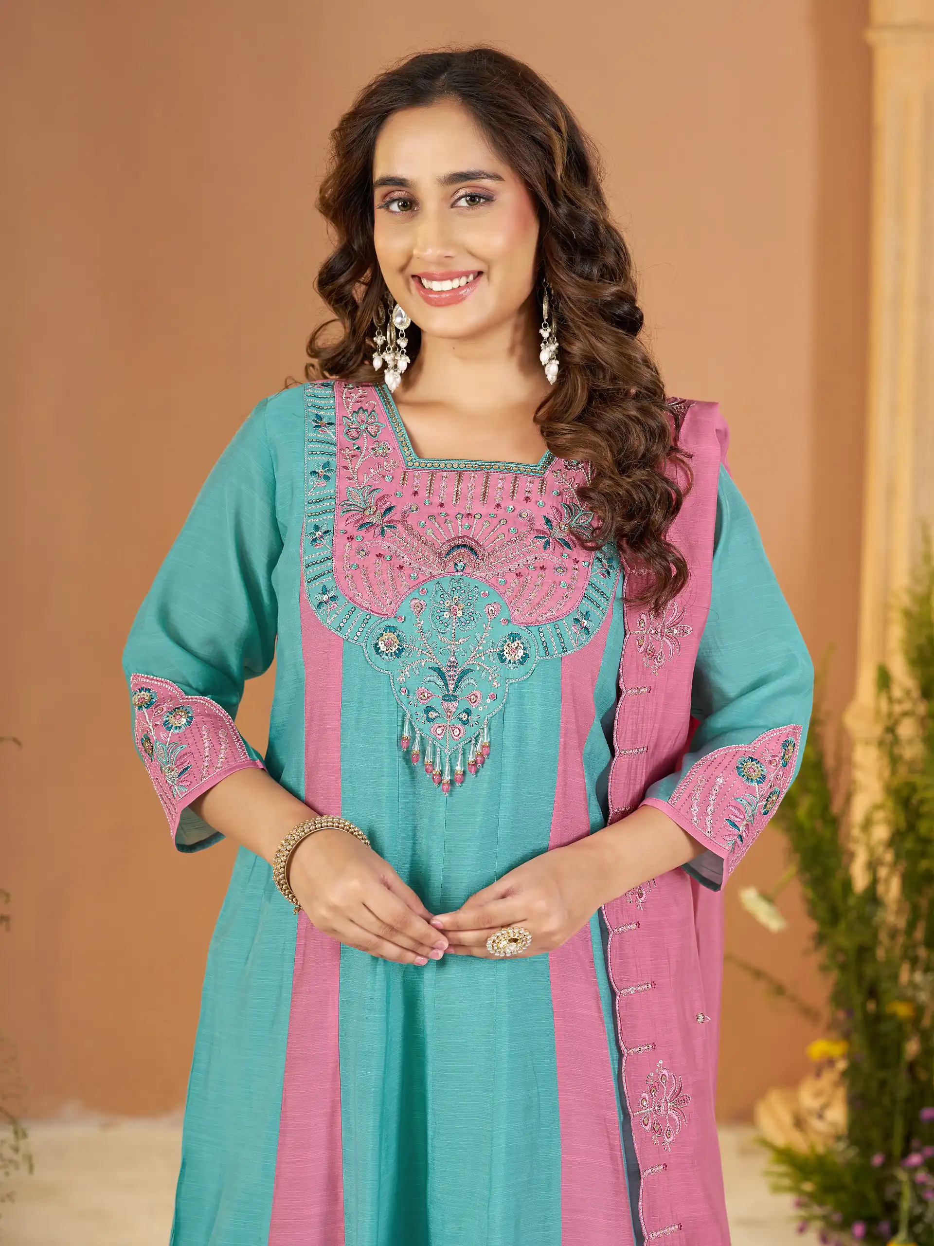 Cool Blue Mal Chanderi Sequins Work Salwar Suit