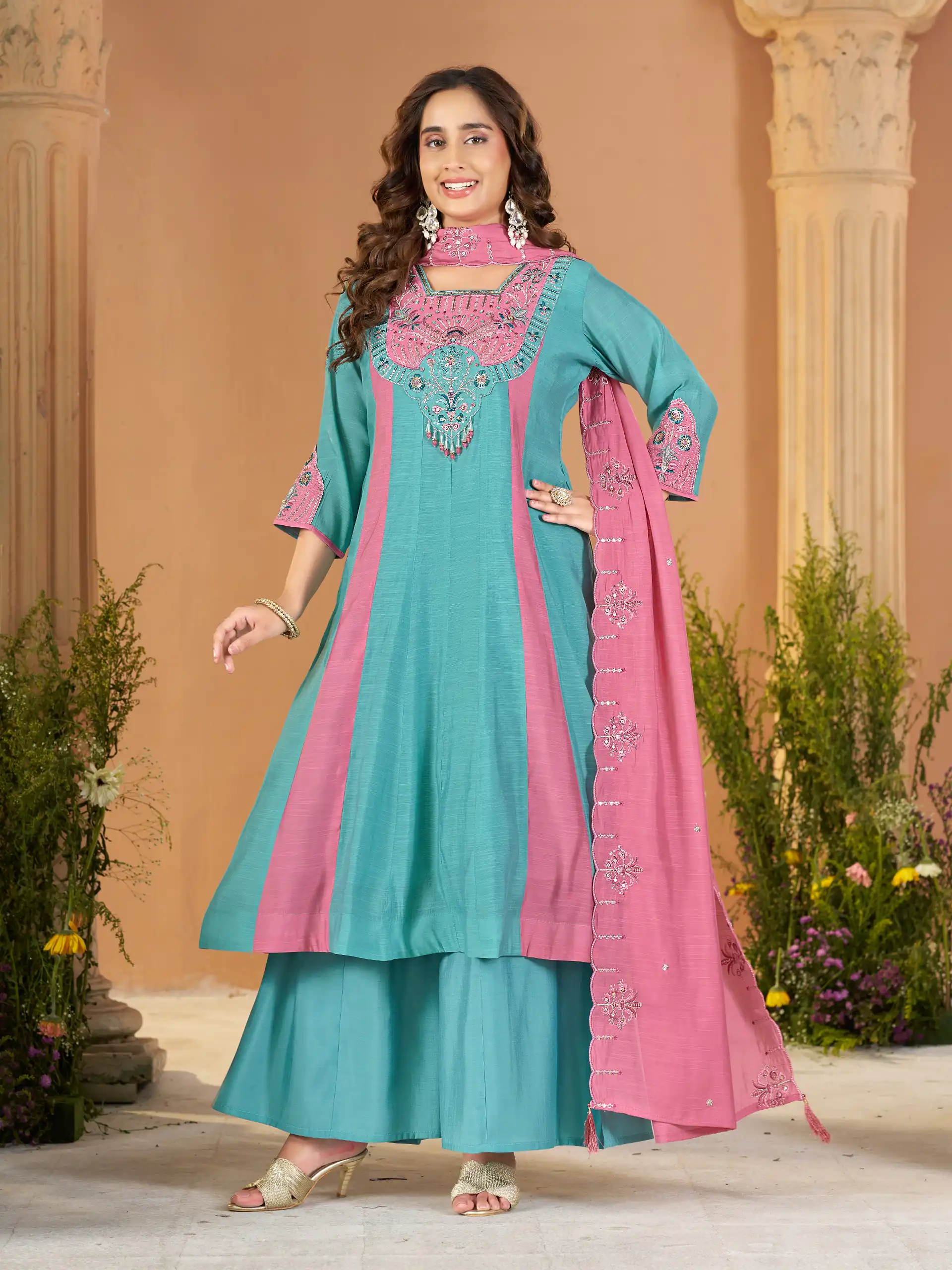 Cool Blue Mal Chanderi Sequins Work Salwar Suit