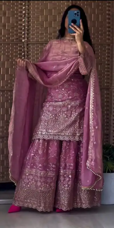 Cool Lavender Fandy Crush Silk Sequins Work Salwar Suit