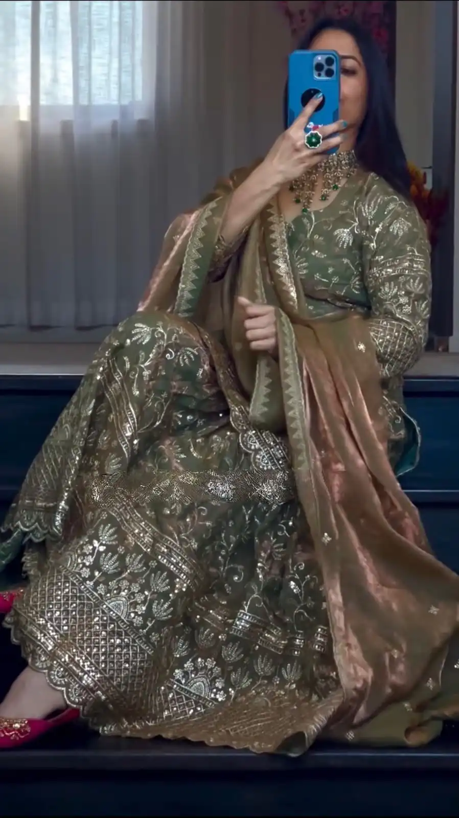 Cool Mehendi Fandy Crush Silk Sequins Work Salwar Suit