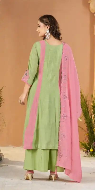 Cool Pista Mal Chanderi Sequins Work Salwar Suit