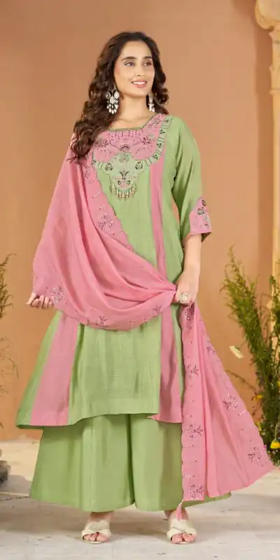 Cool Pista Mal Chanderi Sequins Work Salwar Suit