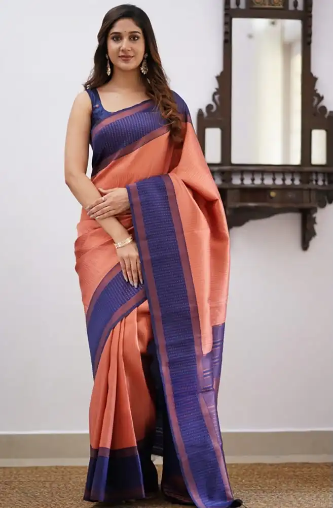 Cool Purple Soft Lichi Silk Lace Work Saree