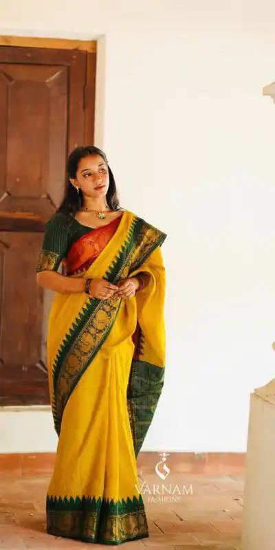 Cool Yellow Soft Lichi Silk Lace Work Saree