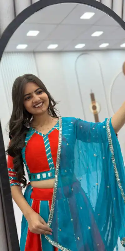 Fancy Blue Pure Cotton Hand Work Lehenga Choli