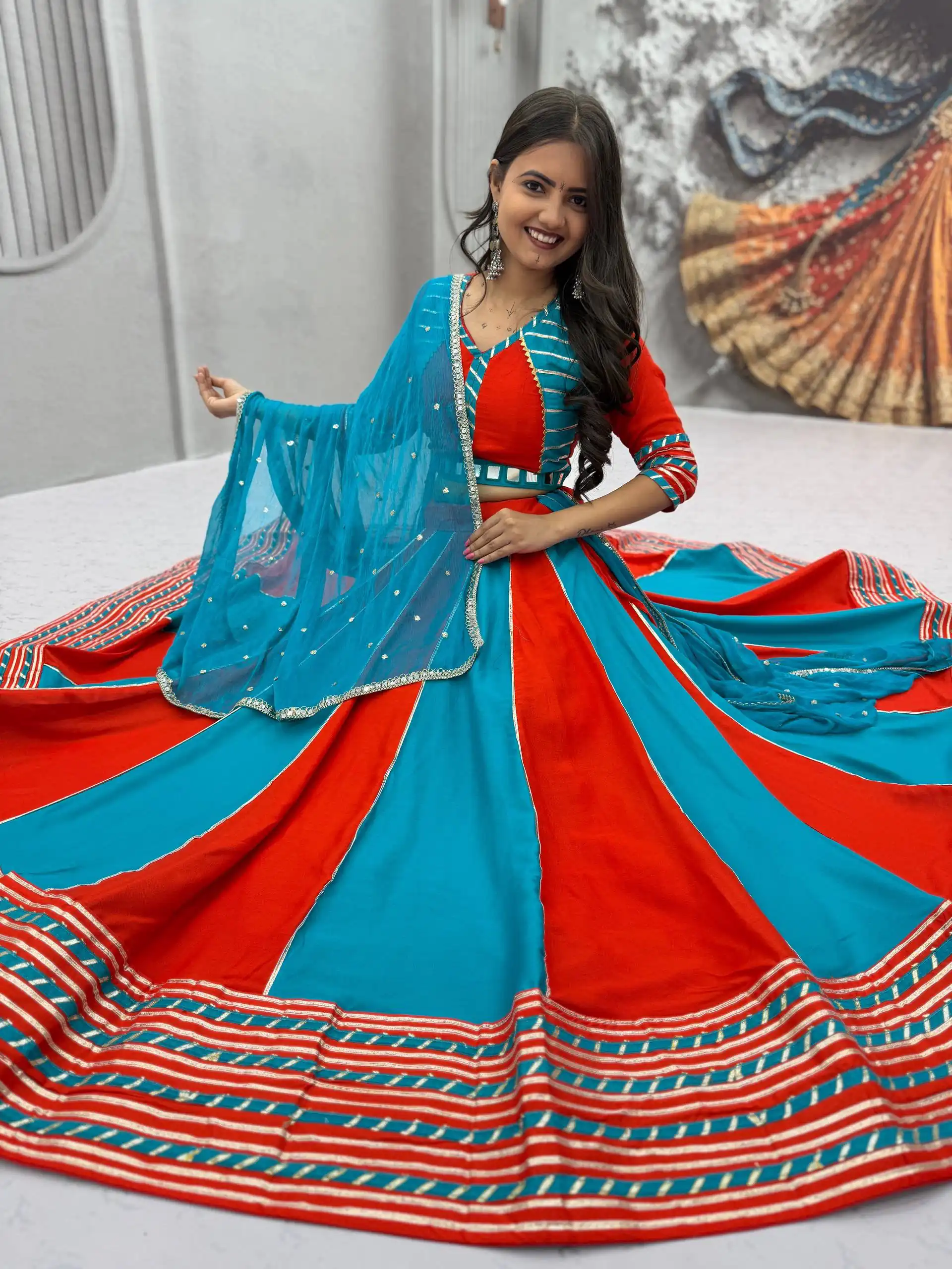 Fancy Blue Pure Cotton Hand Work Lehenga Choli