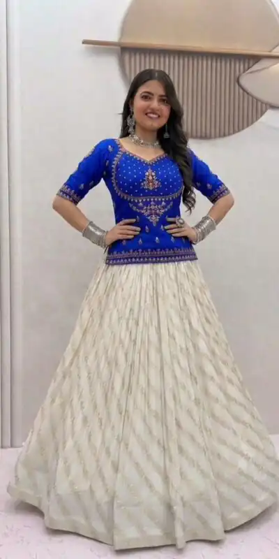 Fancy Blue Vichitra Silk Sequence Work Lehenga Choli