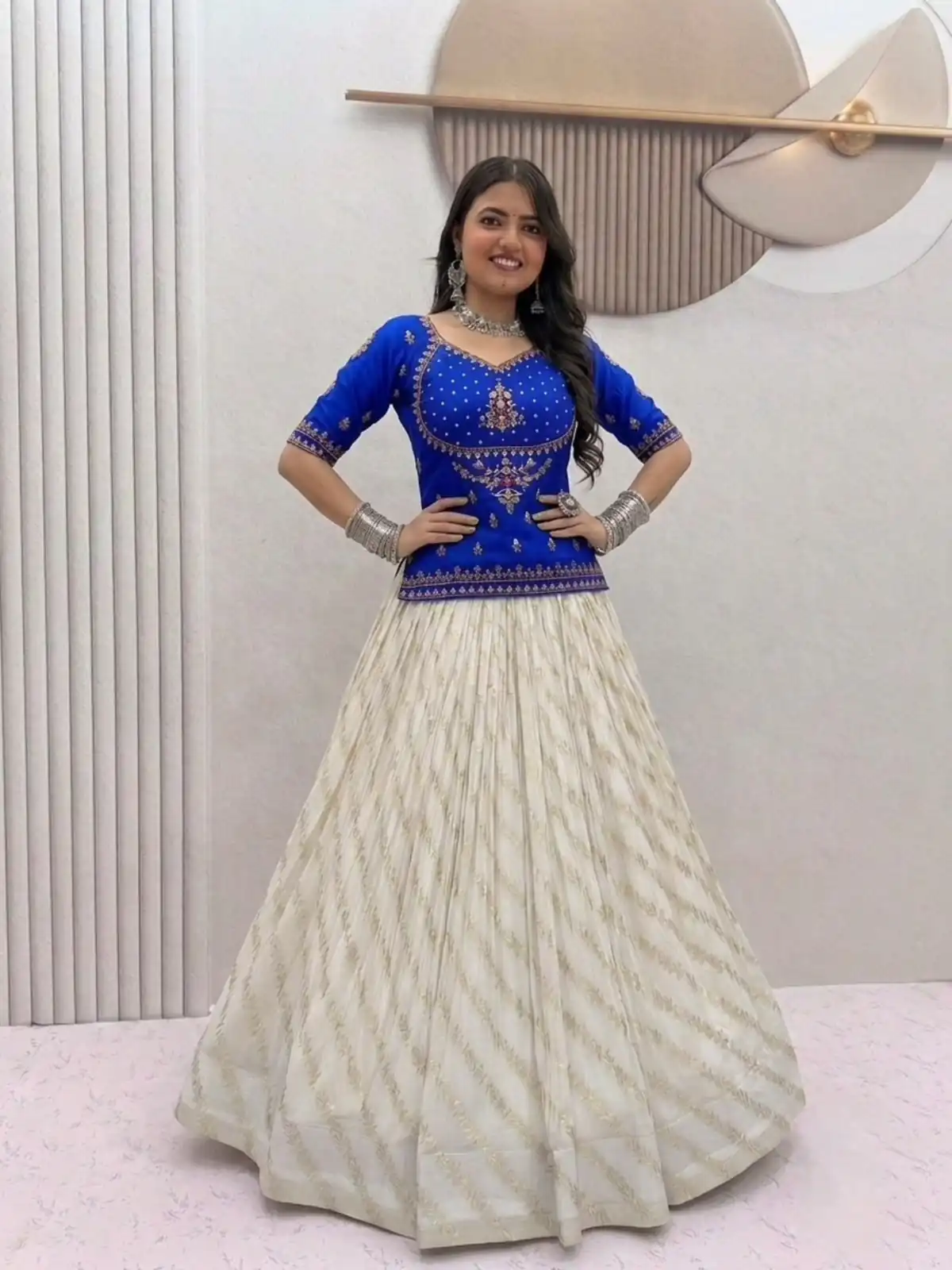 Fancy Blue Vichitra Silk Sequence Work Lehenga Choli