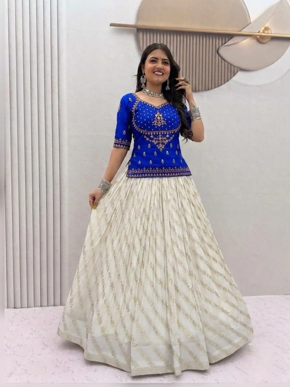 Fancy Blue Vichitra Silk Sequence Work Lehenga Choli