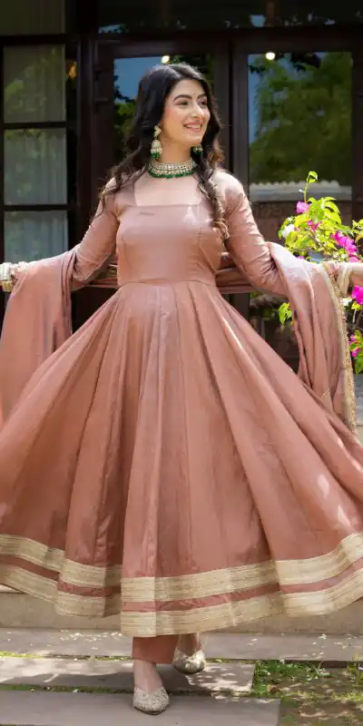 Fancy Brown Vichitra Embroidery Work Anarkali Suit