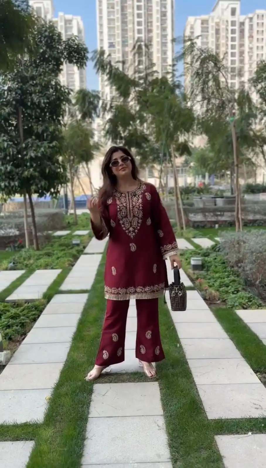 Fancy Maroon Slub Rayon Lace Thread Work Kurti