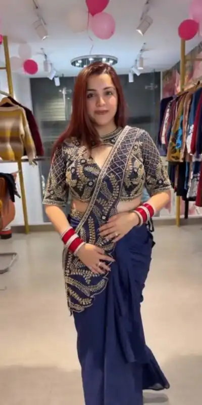 Fancy Navy Blue Rangoli Silk Embroidered Work Saree