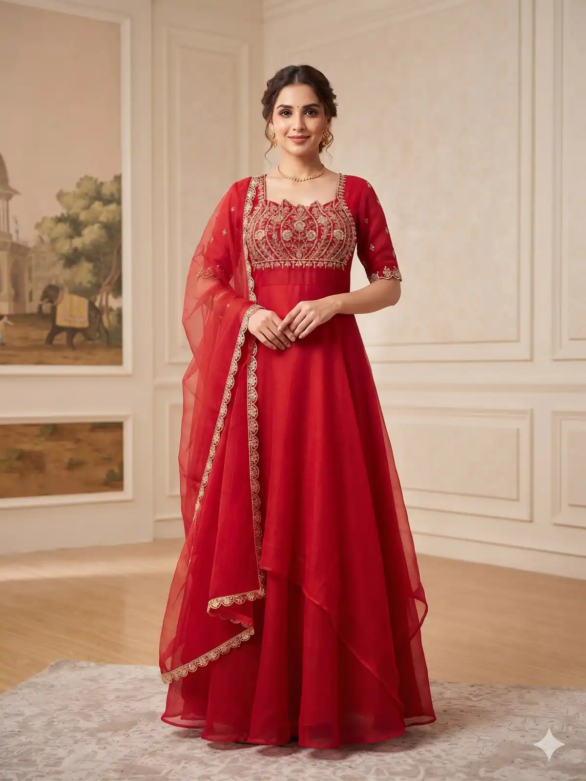 Fancy Pink Fendy Crush Beads Work Gown