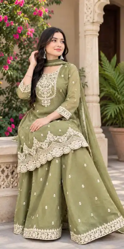 Fancy Pista Crunchy Silk Embroidery Work Salwar Suit