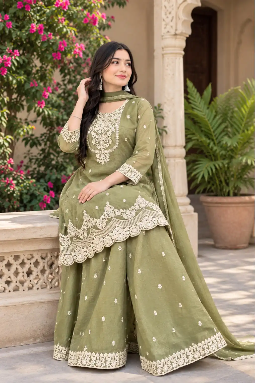 Fancy Pista Crunchy Silk Embroidery Work Salwar Suit