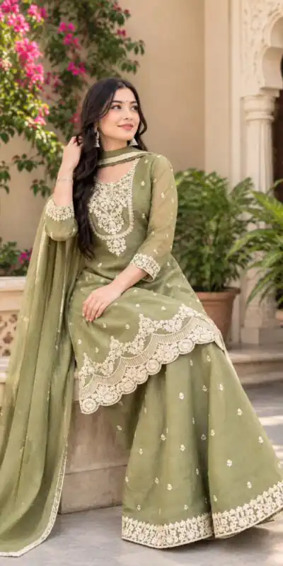 Fancy Pista Crunchy Silk Embroidery Work Salwar Suit Fancy Pista Crunchy Silk Embroidery Work Salwar Suit