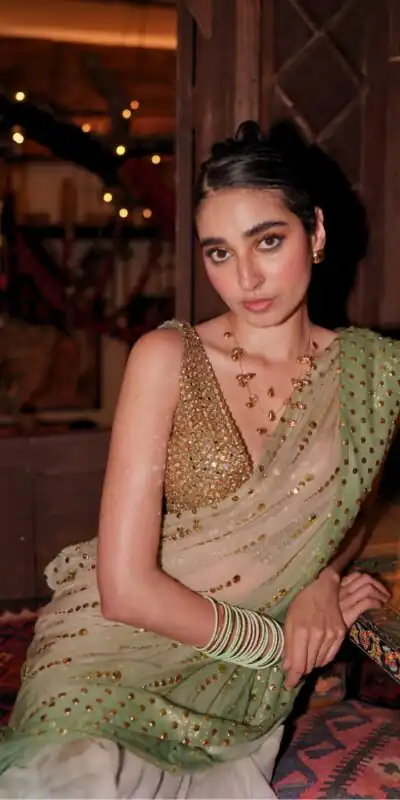 Fancy Pista Faux Georgette Intricate Foil Work Saree