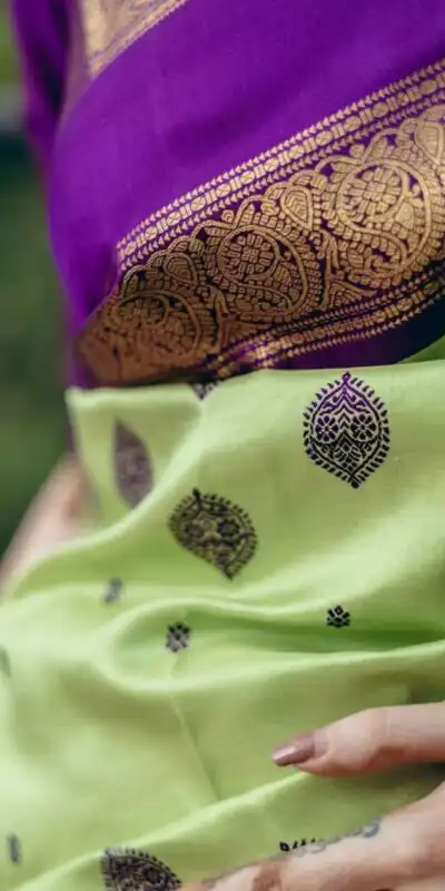 Fancy Pista Soft Lichi Silk With Jacquard Saree