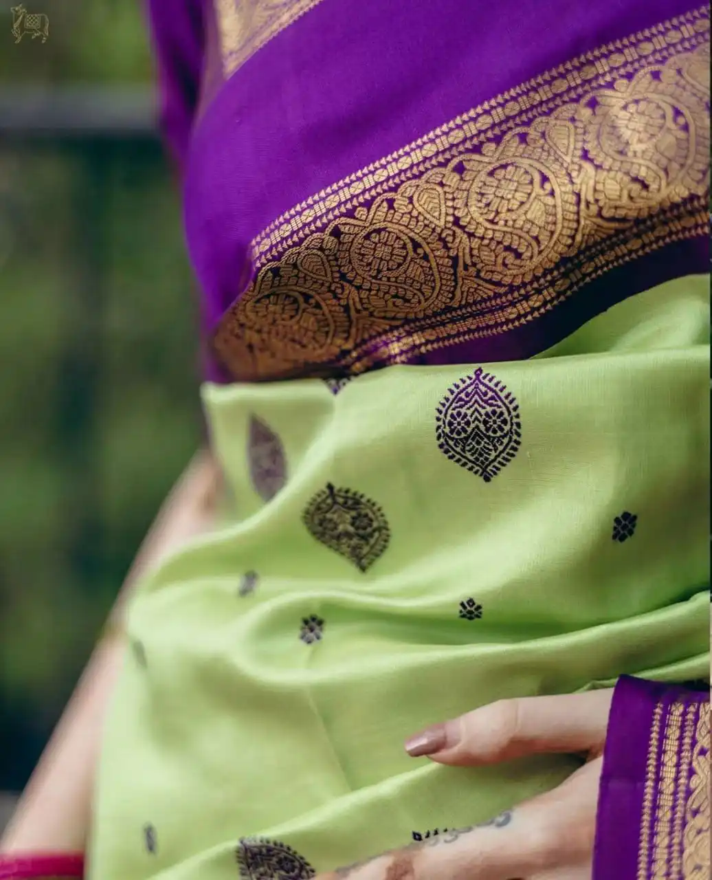 Fancy Pista Soft Lichi Silk With Jacquard Saree