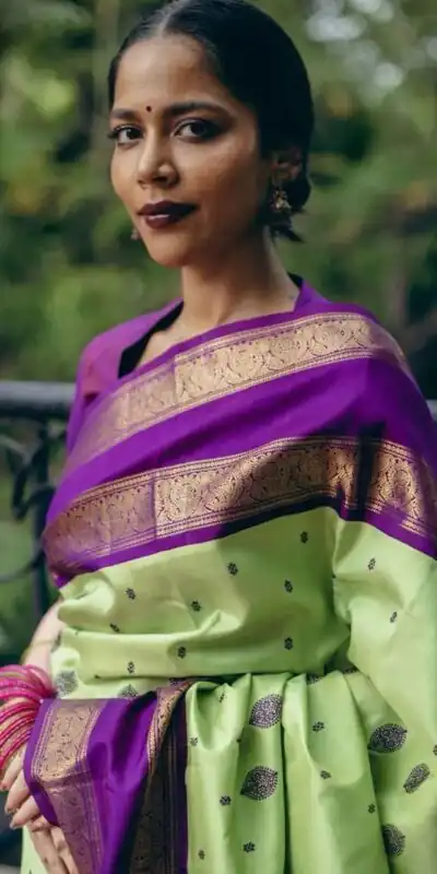 Fancy Pista Soft Lichi Silk With Jacquard Saree