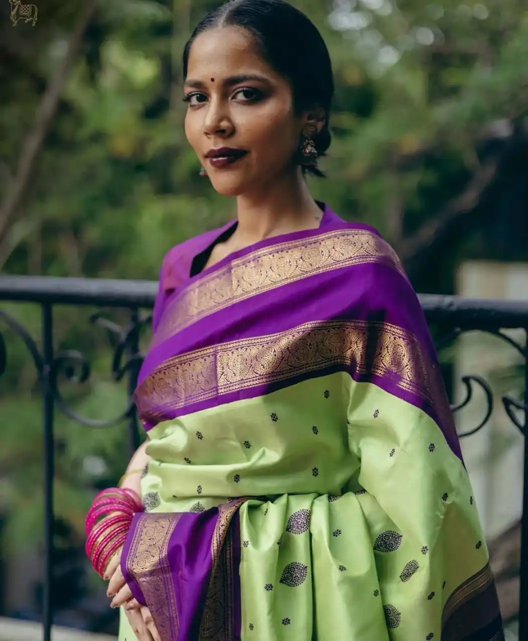 Fancy Pista Soft Lichi Silk With Jacquard Saree