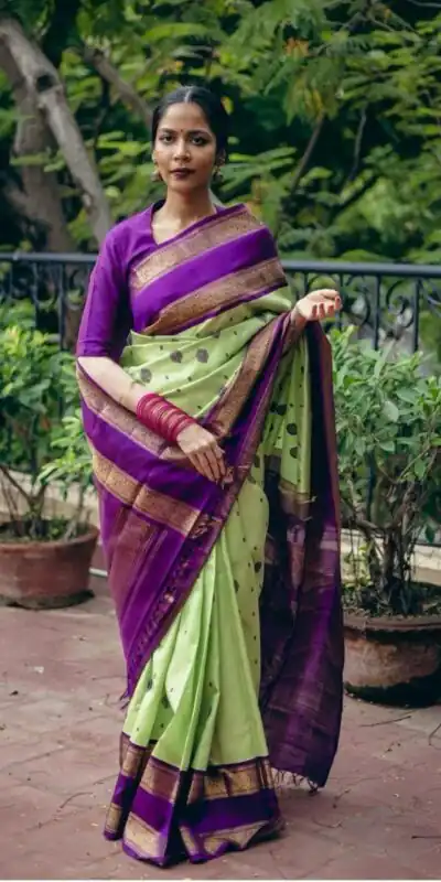 Fancy Pista Soft Lichi Silk With Jacquard Saree