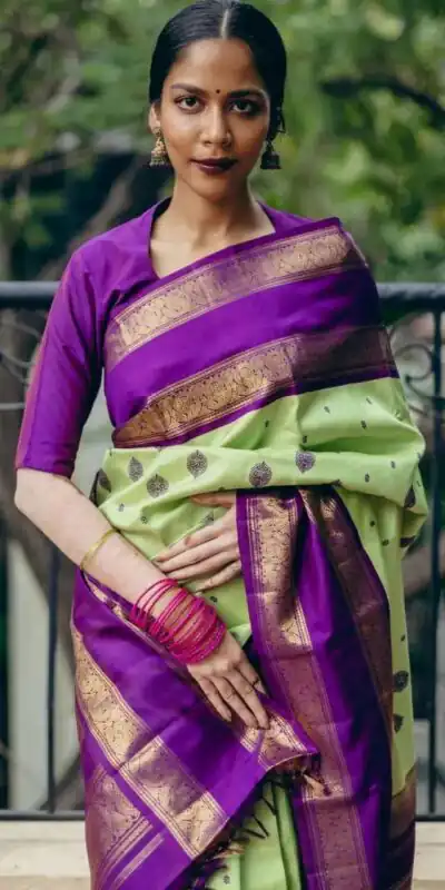 Fancy Pista Soft Lichi Silk With Jacquard Saree