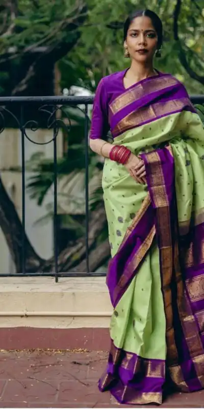 Fancy Pista Soft Lichi Silk With Jacquard Saree