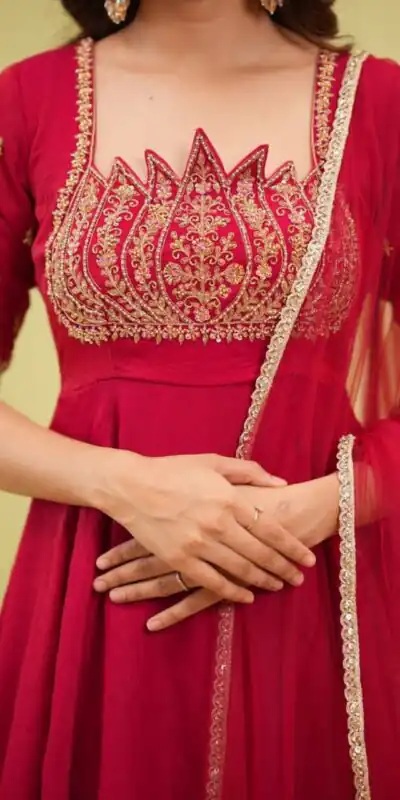 Fancy Red Fendy Crush Beads Work Gown