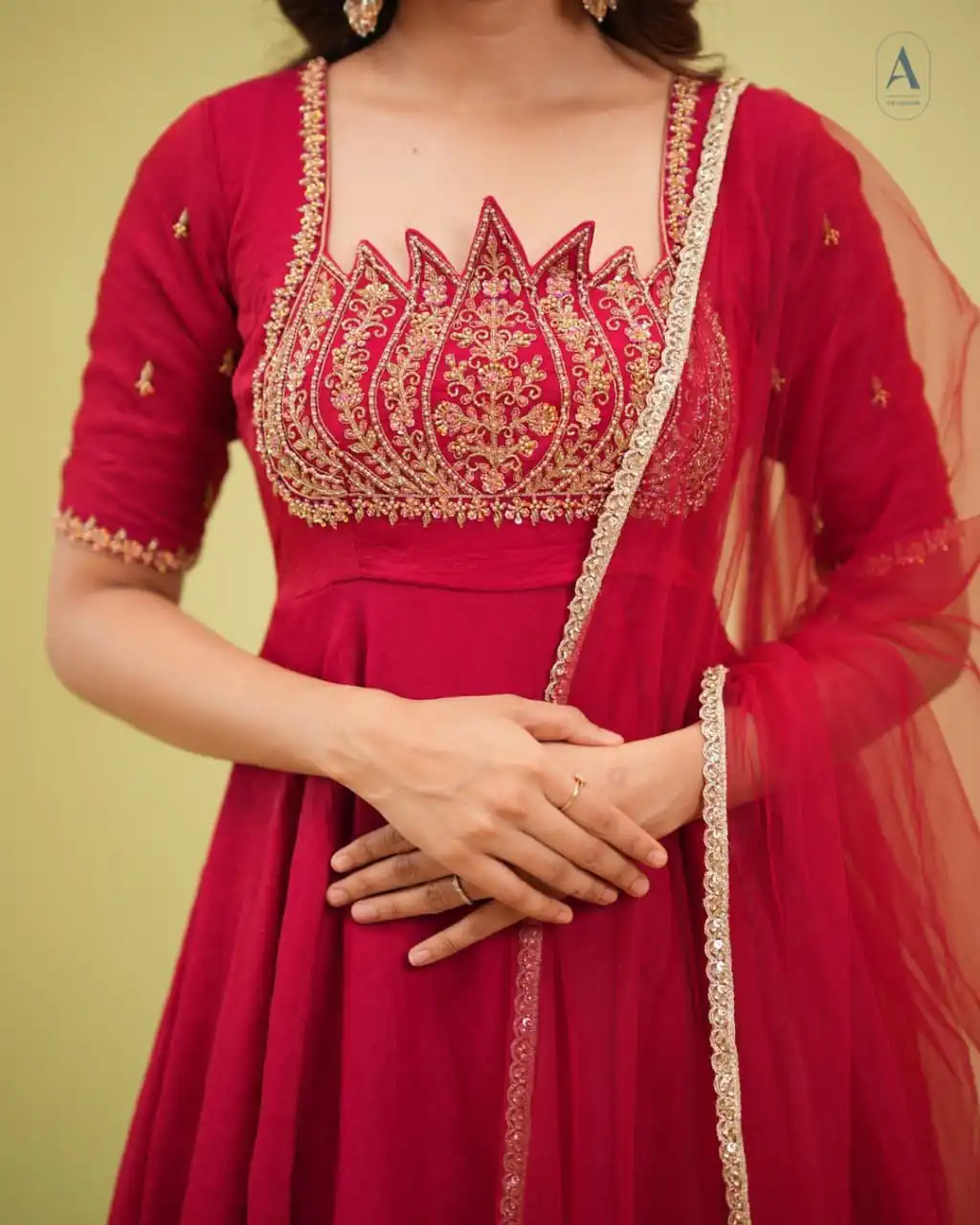 Fancy Red Fendy Crush Beads Work Gown