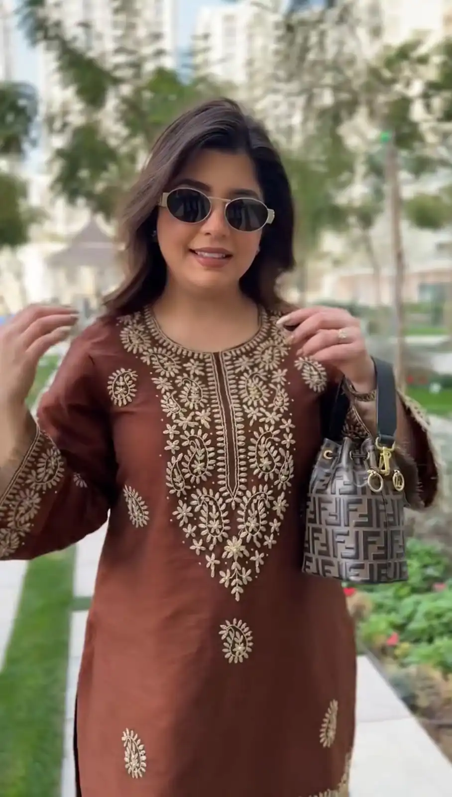Fancy Rust Slub Rayon Lace Thread Work Kurti