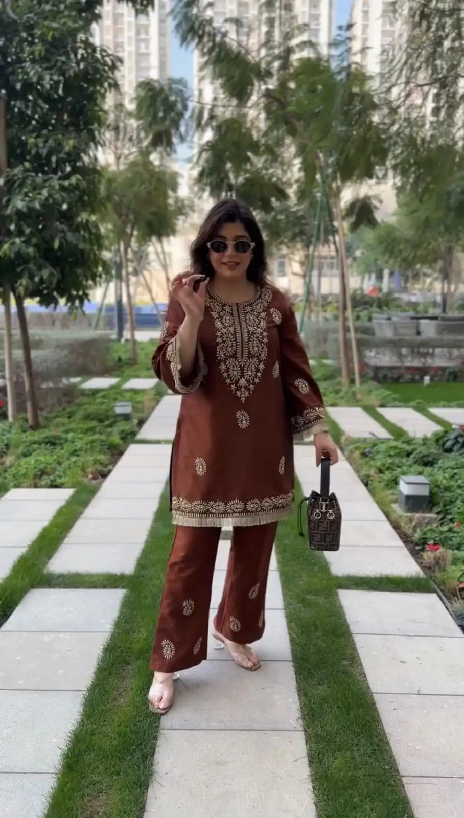 Fancy Rust Slub Rayon Lace Thread Work Kurti