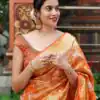 Fancy Rust Soft Lichi Silk With Jacquard Saree