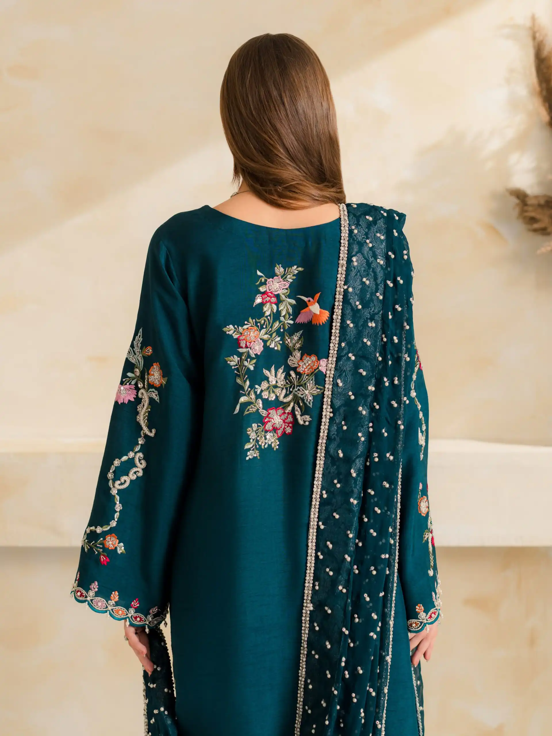 Fancy Teal Mul Chanderi Diamond Work Salwar Suit