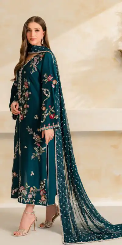 Fancy Teal Mul Chanderi Diamond Work Salwar Suit